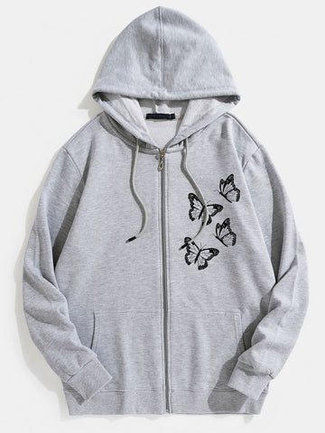 Butterfly Print Zip Through Hoodie