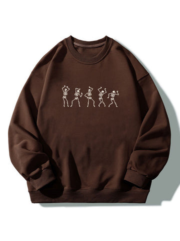 Dancing Skeleton Print Crew Neck Relaxed Sweatshirt